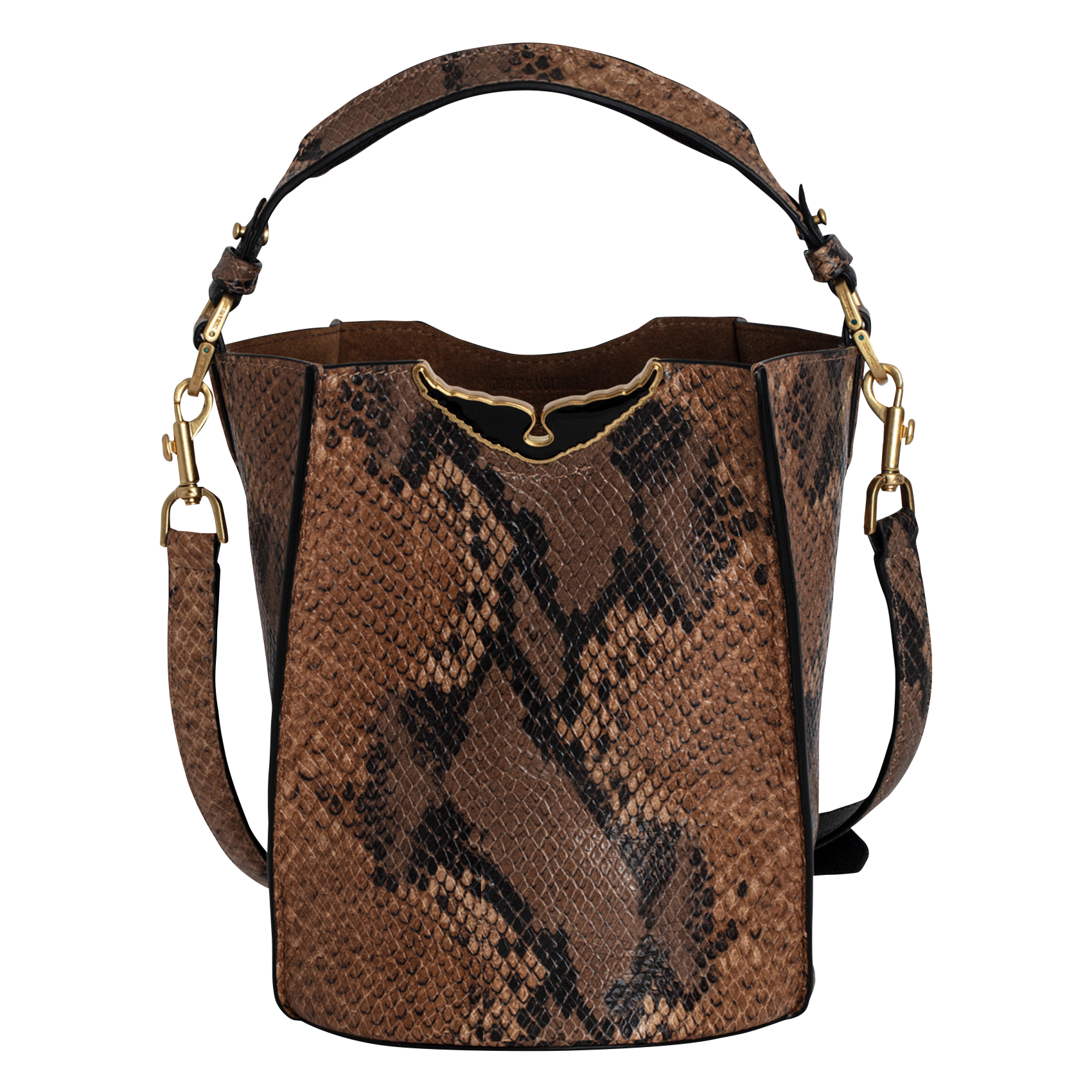 BORDERLINE - Sac seau en cuir embossé python | Marron