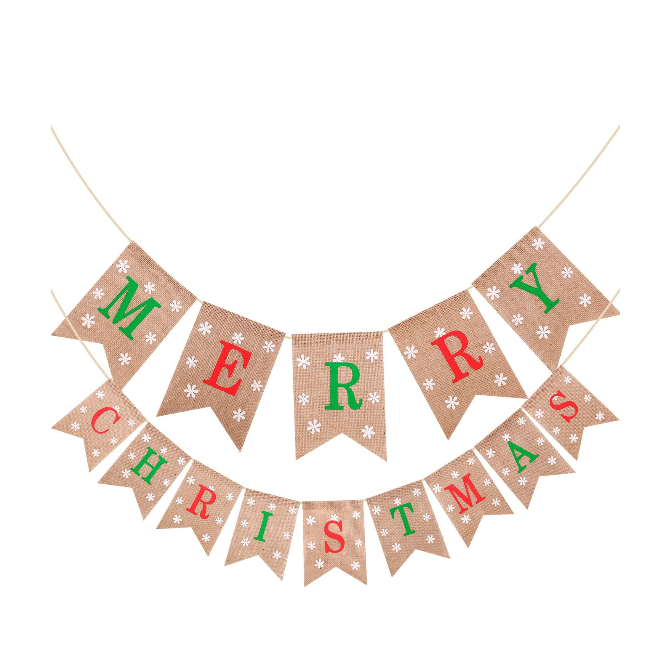(6m) Jute Merry Christmas Girlande Weihnachts Party Deko Accessoire Banner - Schneeflocken