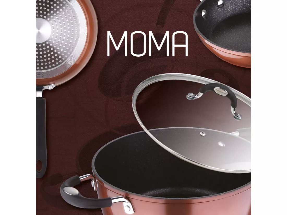 Set de sip poêles à frire couleur cuivre - ø20/24/28 + grill 28 cm, aluminium forgé, manche siliconé athermique, induction