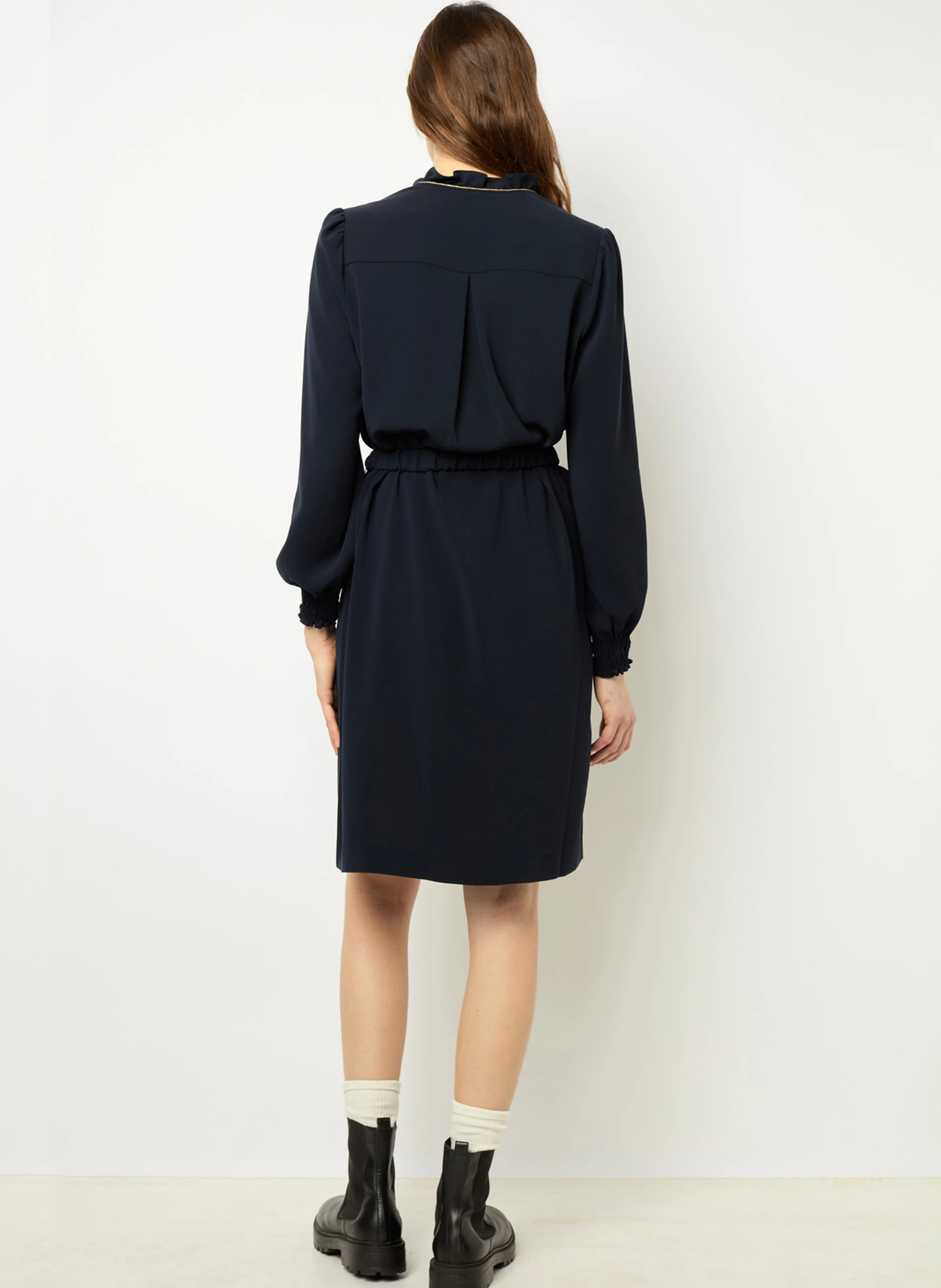 SIENNA - Robe courte droite à col V | Bleu