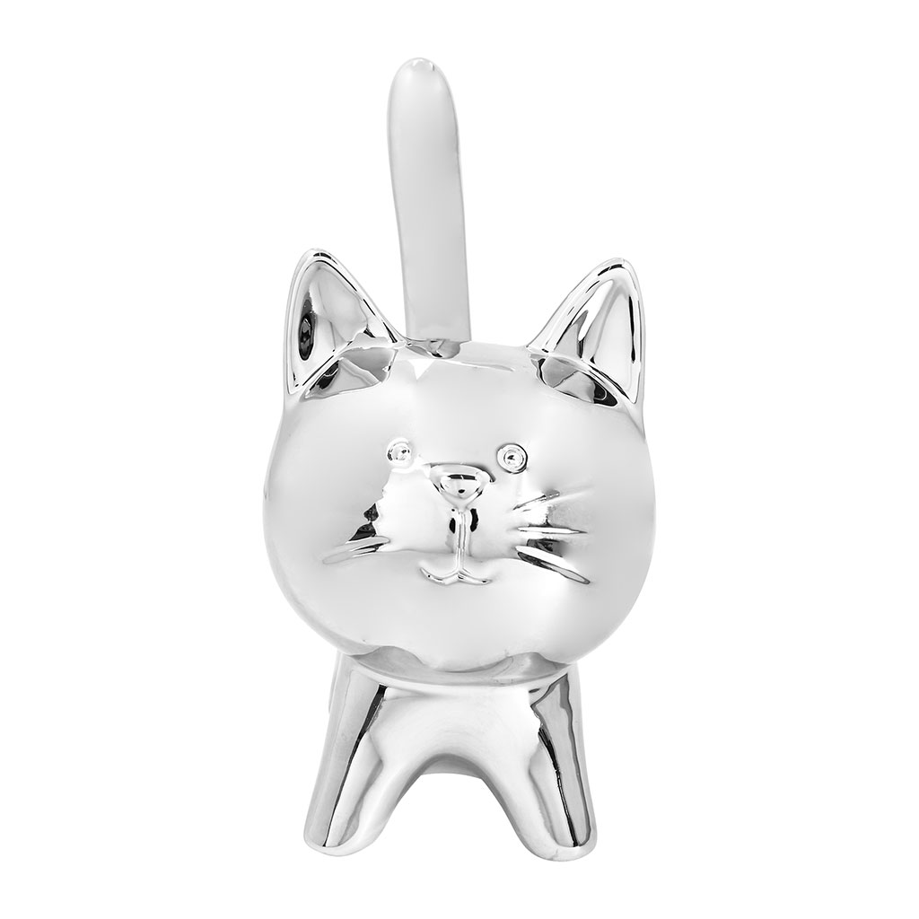 Statue chaton céramique argenté 8x16x11cm