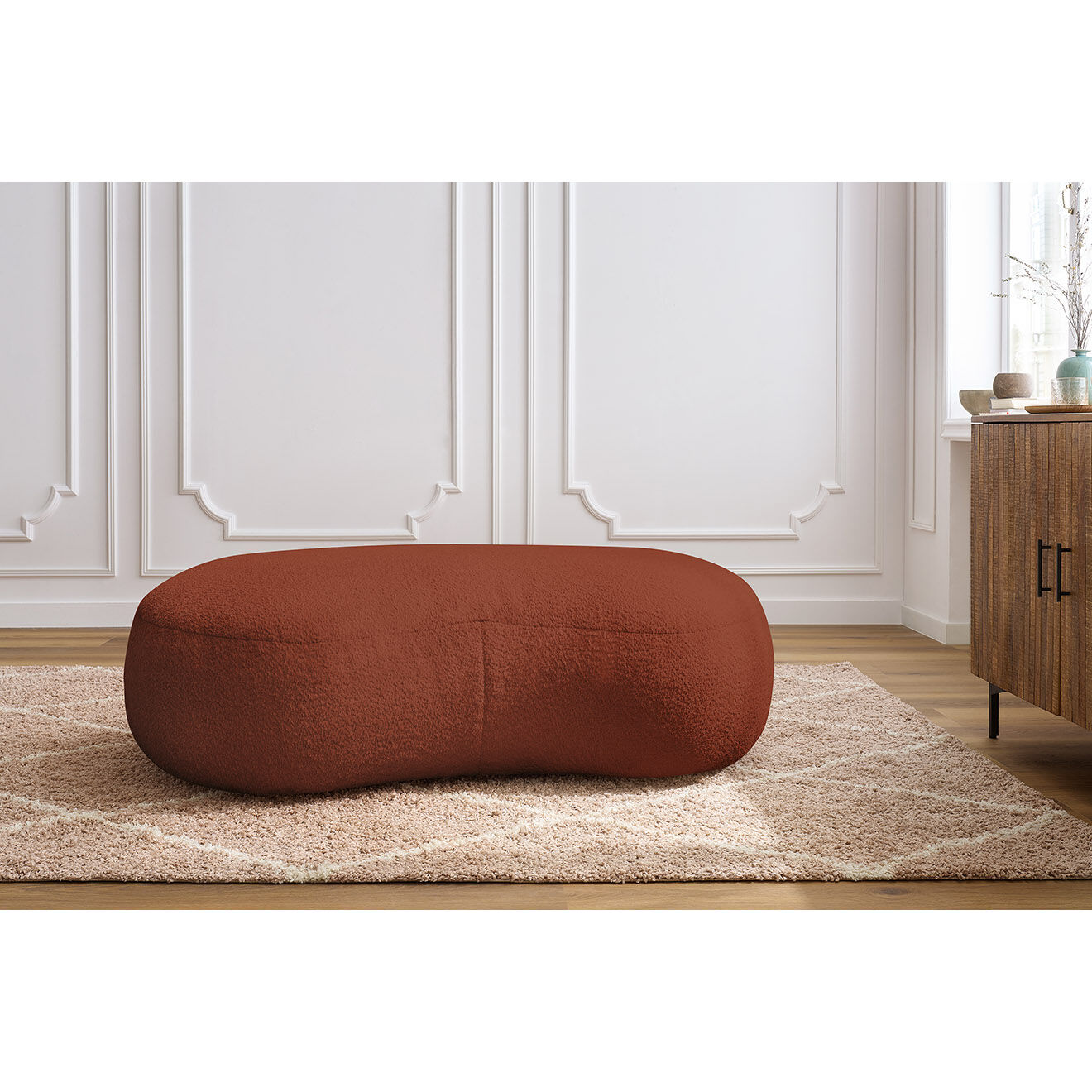 Bobochic Pouf Saint-Germain tissu bouclette orange - 147x90x47 cm