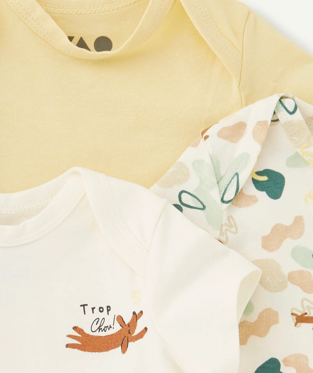 LOT DE 3 BODIES EN COTON BIOLOGIQUE UNI OU AVEC IMPRIMÉS