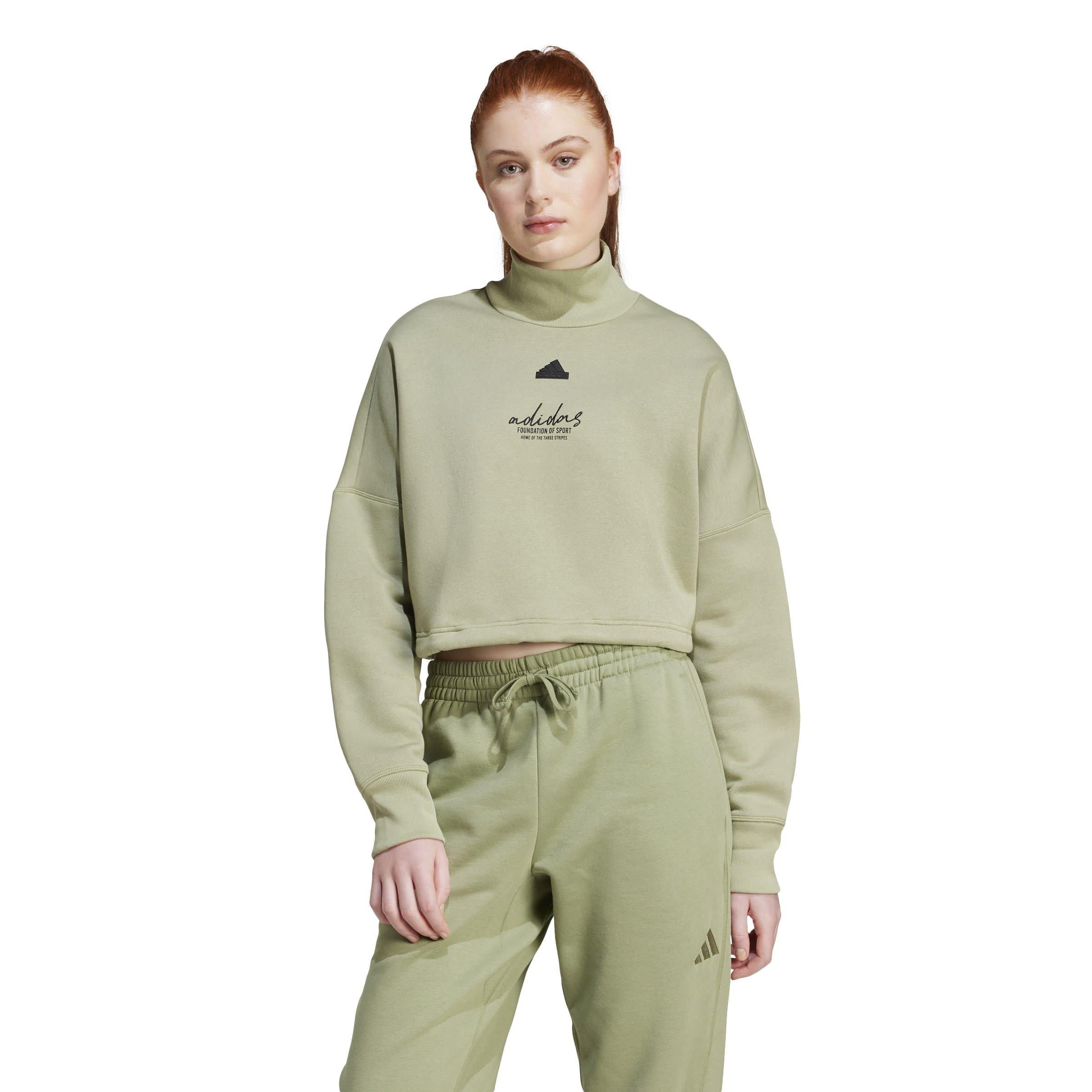 adidas Signature Graphic Embroidery Fleece Crop Sweatshirt Womens