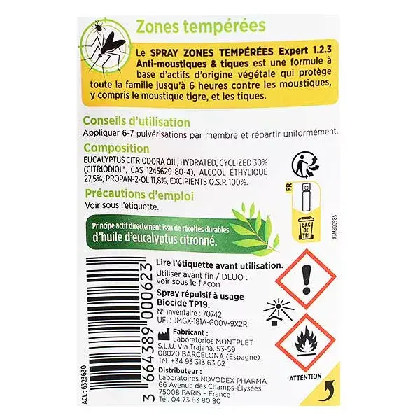 Novodex Expert 123 Repelente Anti-Mosquitos e Carrapatos para Zonas Temperadas 100ml