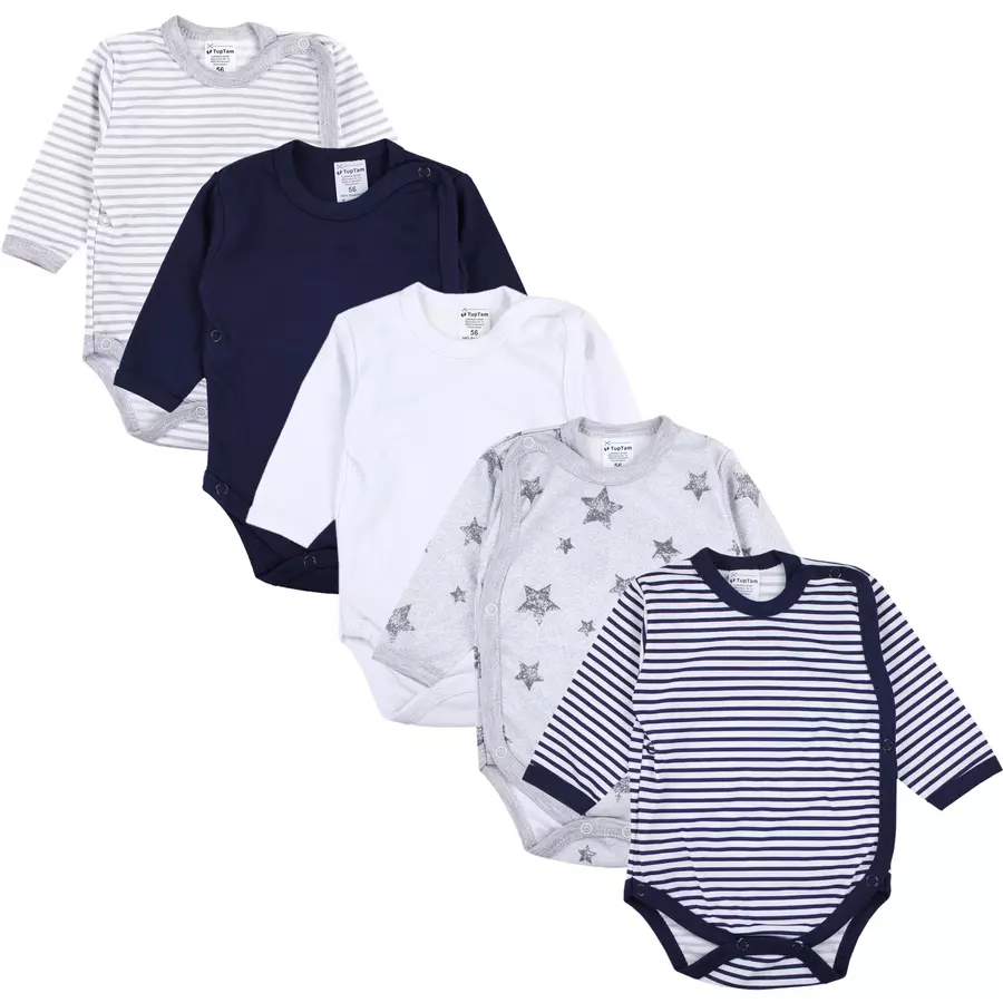 TupTam Baby Langarm Wickelbody im 5er Set grauweiß