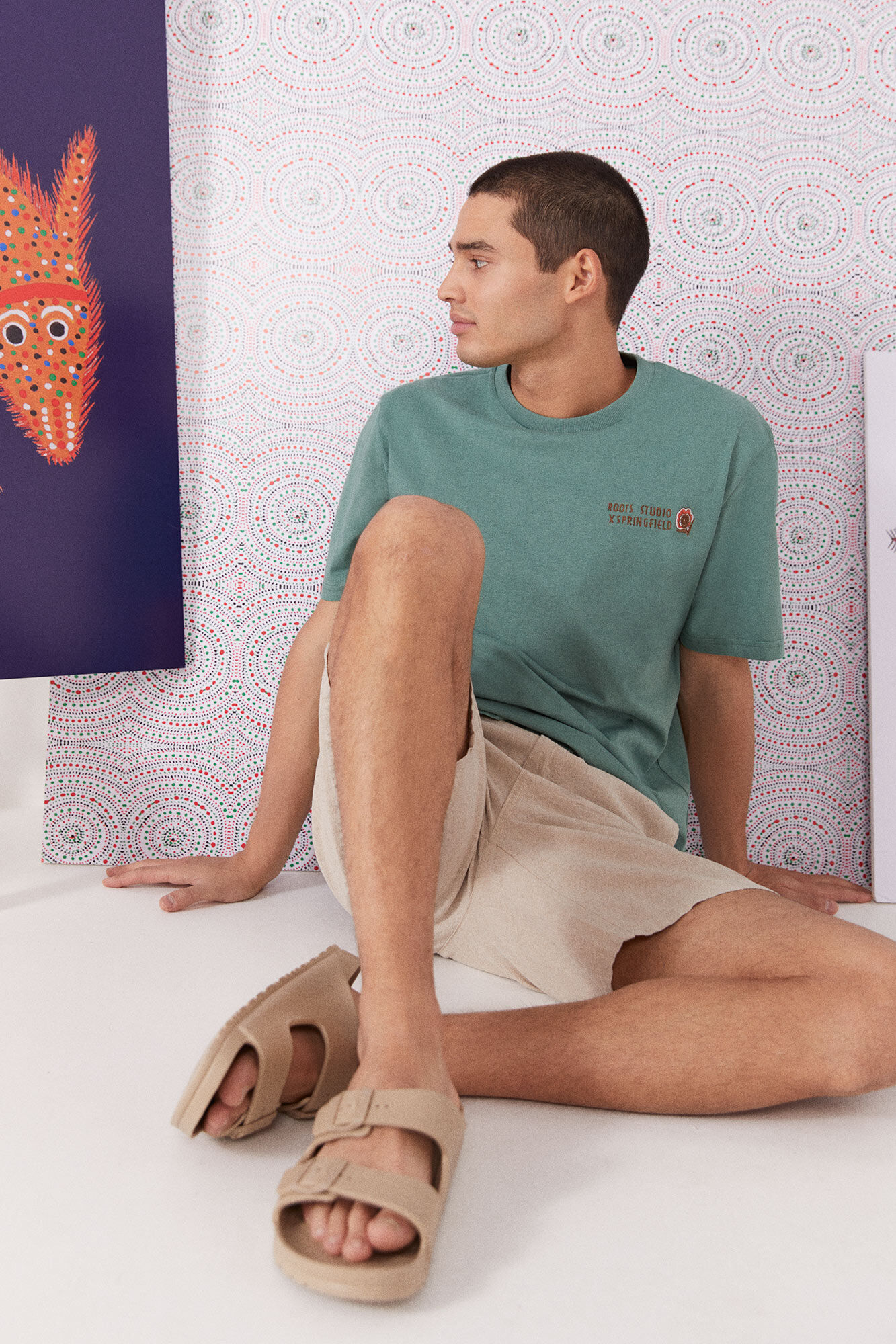 Camiseta floral Roots - verde