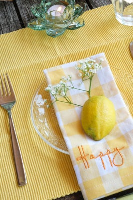 Linen & More placemats en servetten Ollie geel 8 delige-set