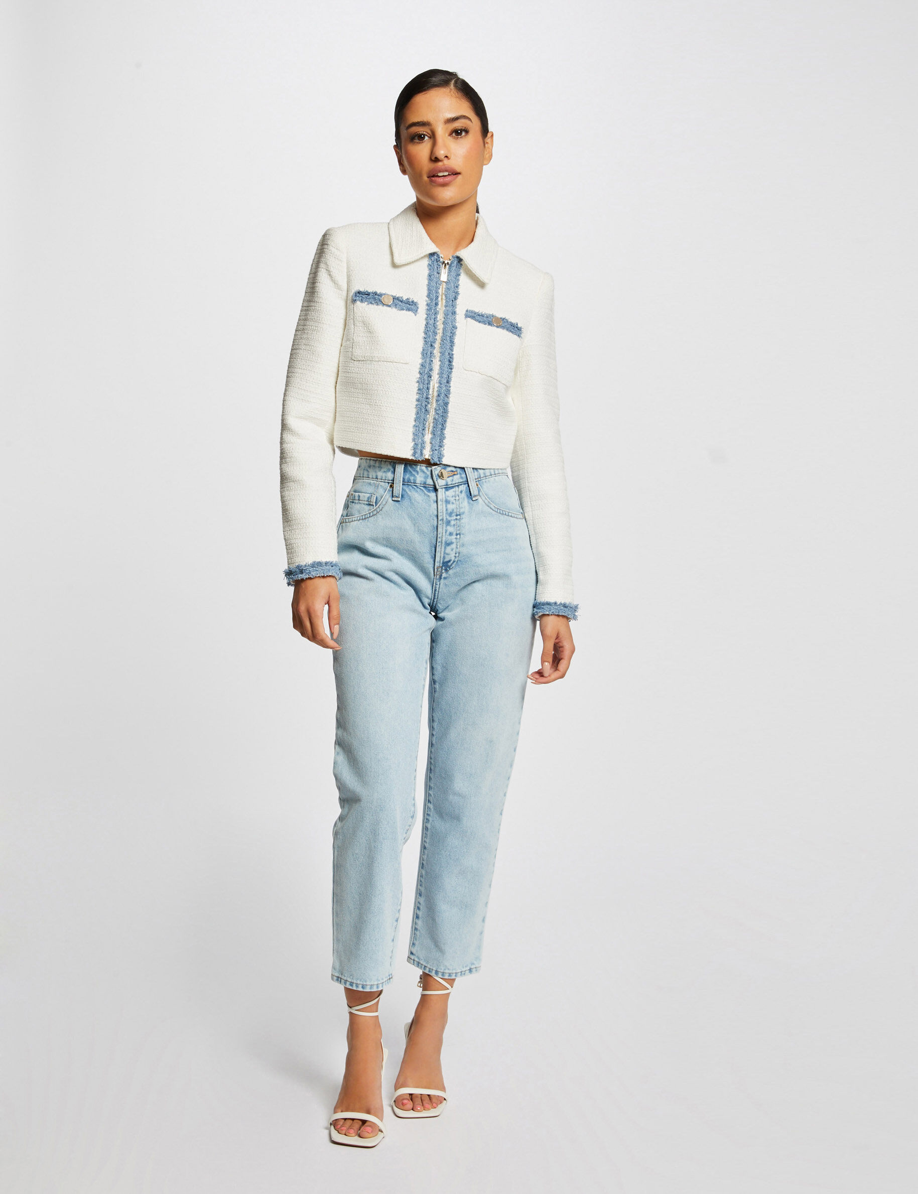 Veste droite zippée ecru femme - ecru