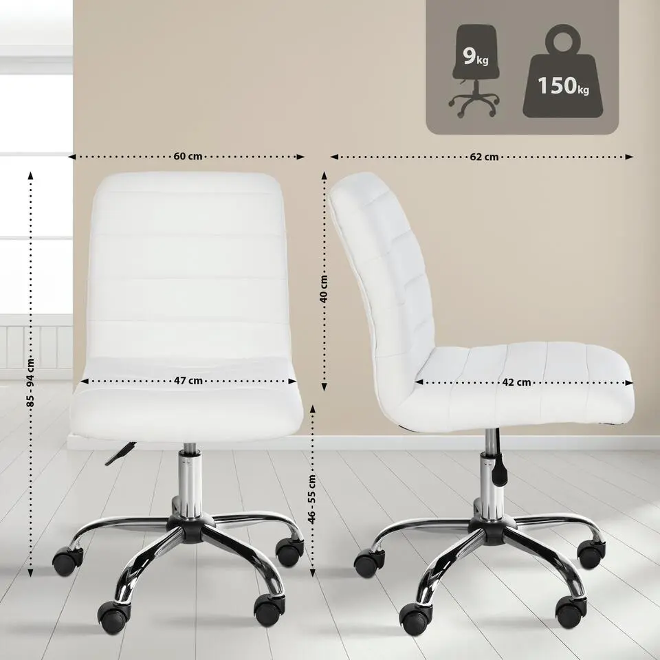 CLP Bureaustoel Redding chroom Frame - Kunstleer - wit