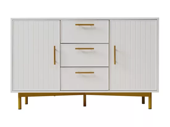 Commode Armoire 2 portes 3 tiroirs avec portes et tiroirs 120x40x75cm blanc