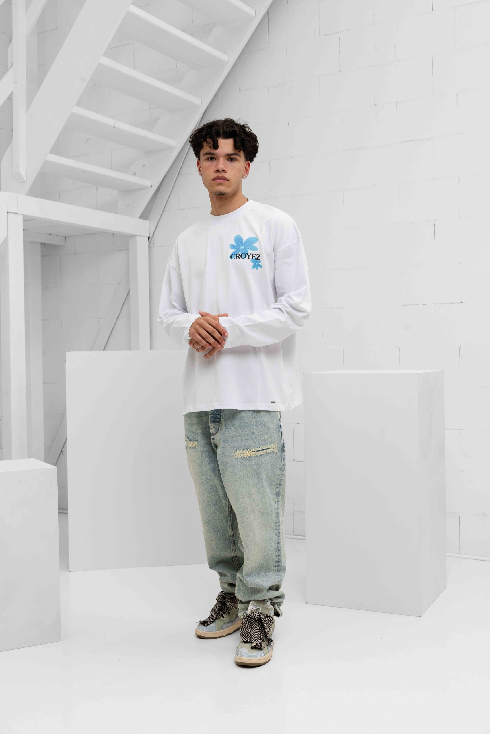 Croyez Botanique Longsleeve Heren Wit/Blauw