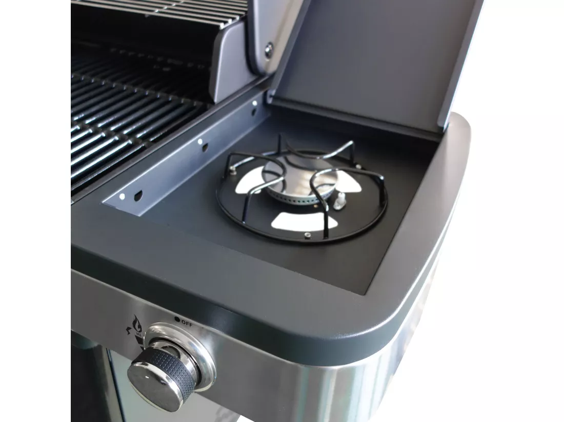 Barbecue au gaz FIDGI 4 avec thermomètre - 4 brûleurs + réchaud 14,5kW - COOK'IN GARDEN