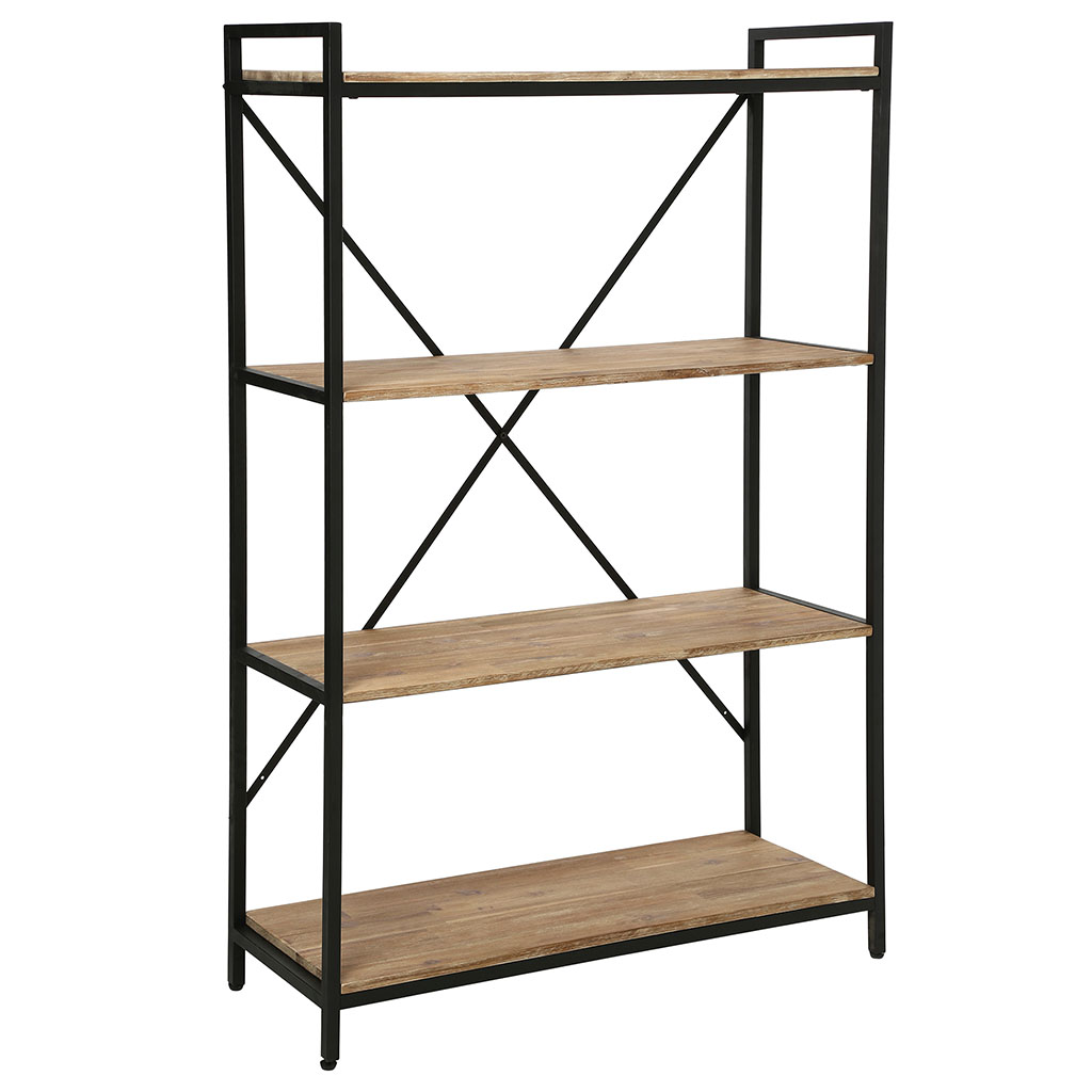 Étagère bibliothèque style industriel EDENA bois et métal 4 étages 90x141x35cm