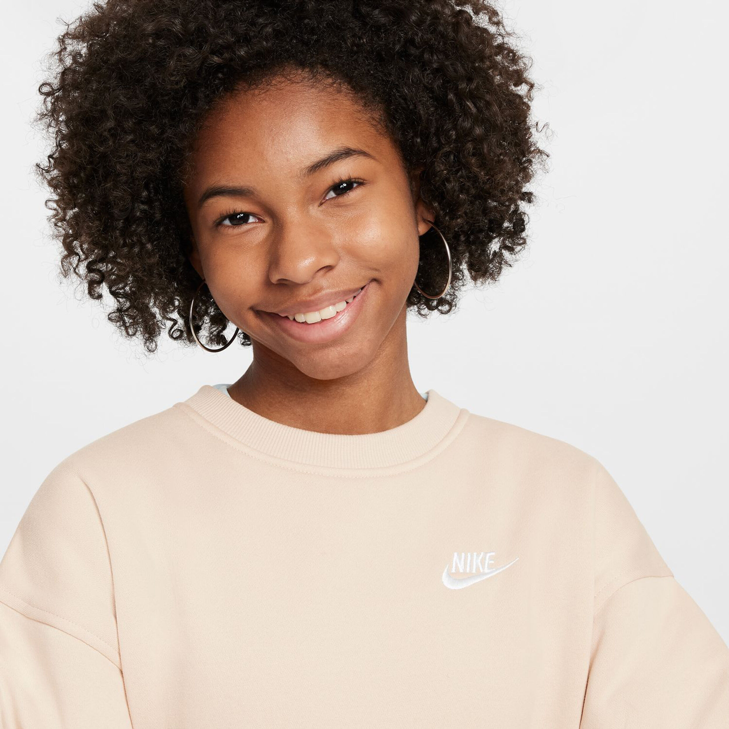 Nike Club Fleece Oversized Crew Sweat-shirt Filles - Beige , Blanc