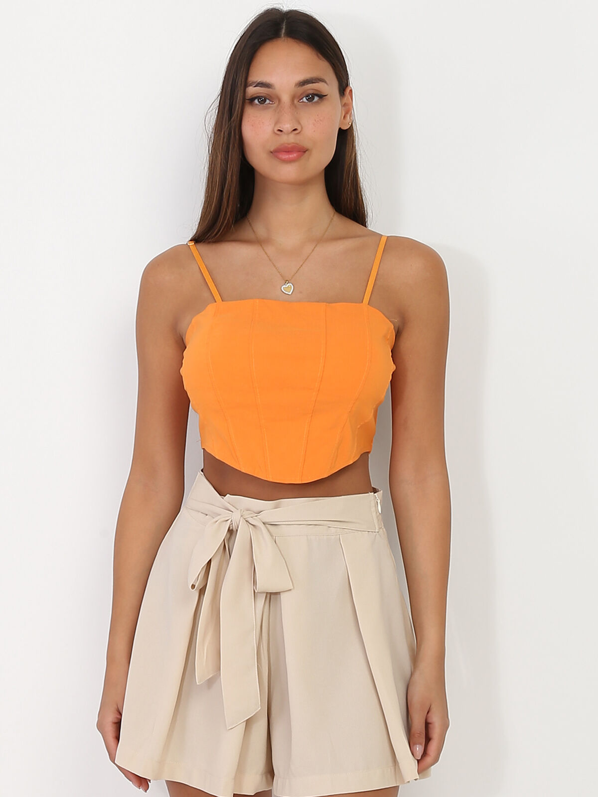 Crop-top style corset à surpiqûres- orange