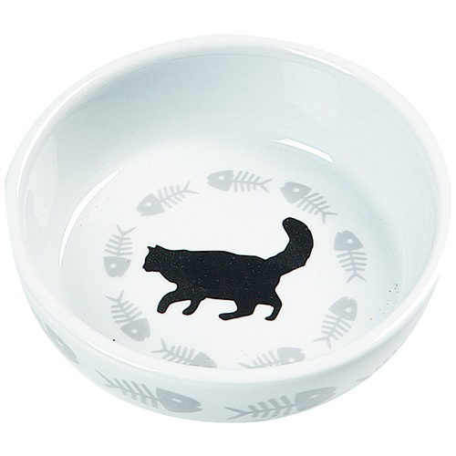 Alimentador de gatos de cerâmica branca em formato de flamingo