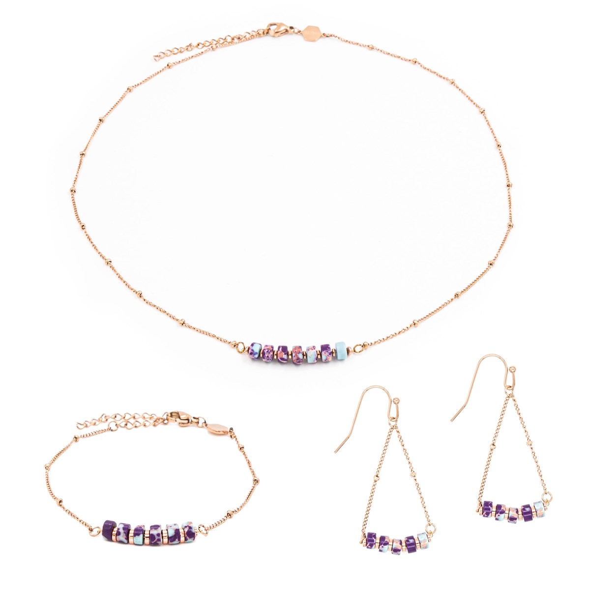 Collier, bracelet et boucles d'oreilles Piana en pierres Jaspe