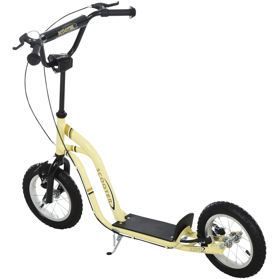 HOMCOM Tretroller mit Handbremse beige