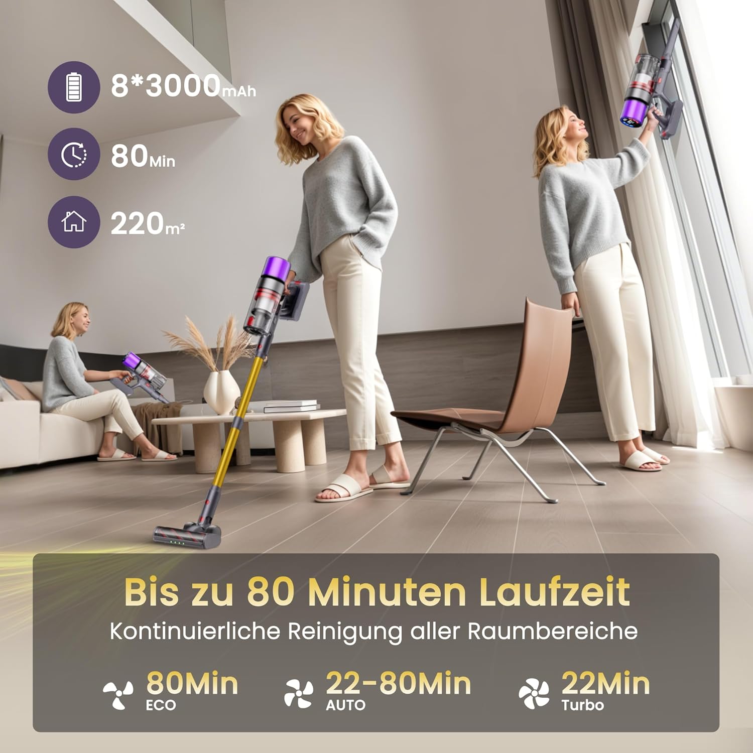 X7 Akku Staubsauger 55Kpa/600W/80Min, Staubsauger Kabellos mit LED Display, Akkustaubsauger Selbstladender, Anti-Tangle-Bürste, Automatikmodus für Teppich Tierhaare Hartböden