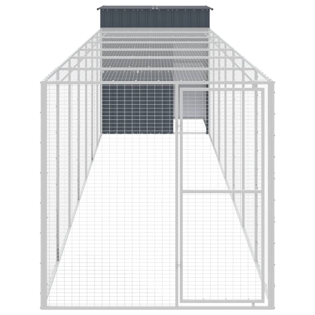Galinheiro vidaXL com área externa, aço galvanizado, cinza, 165x1067x181 cm