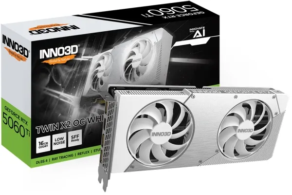 Inno3D GeForce RTX 5060 Ti 16GB TWIN X2 OC - Grafikkort - GeForce RTX 5060 Ti - 16 GB GDDR7 - PCI Express 5.0 - HDMI, 3 x DisplayPort - hvid