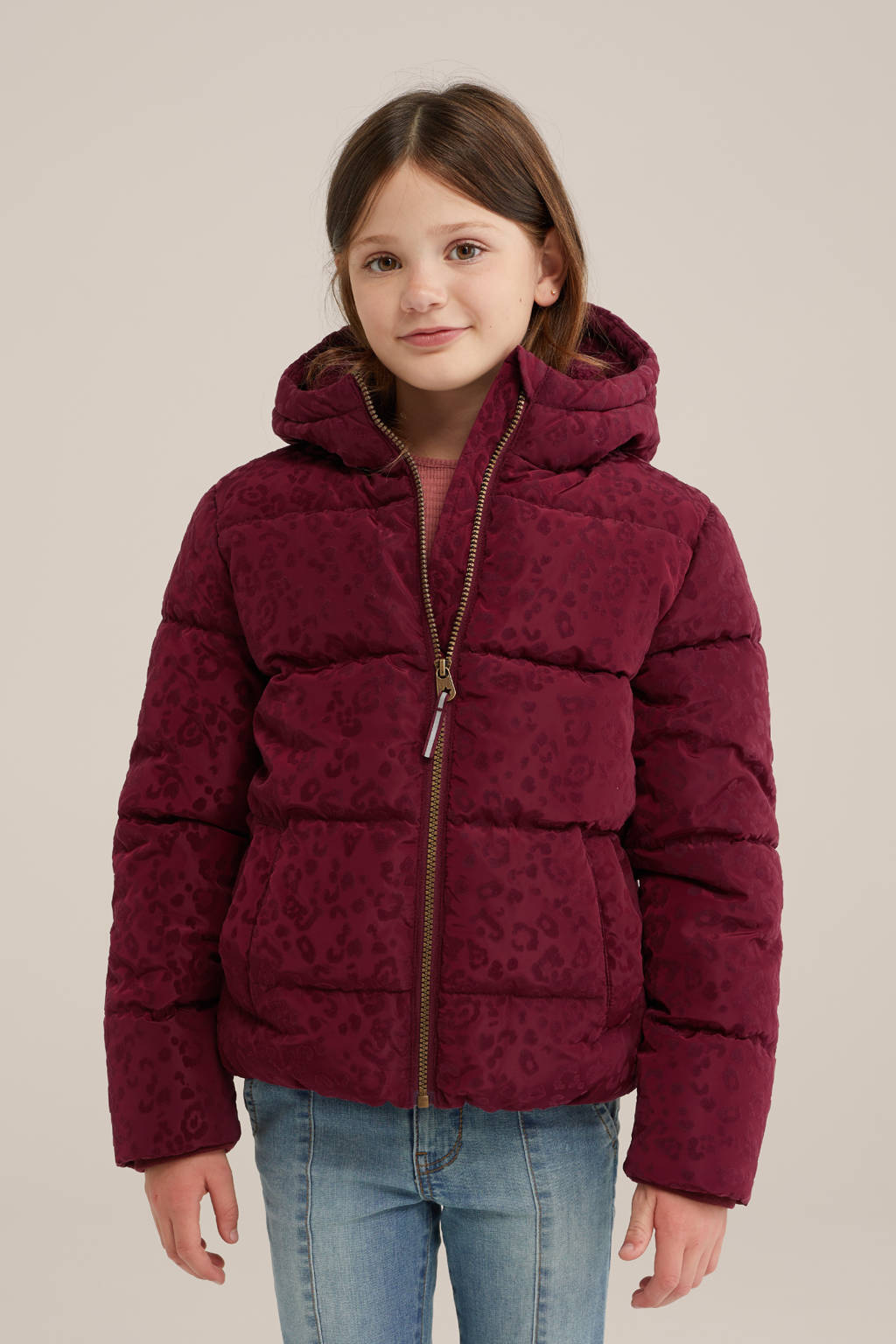 WE Fashion winterjas met dierenprint donkerrood