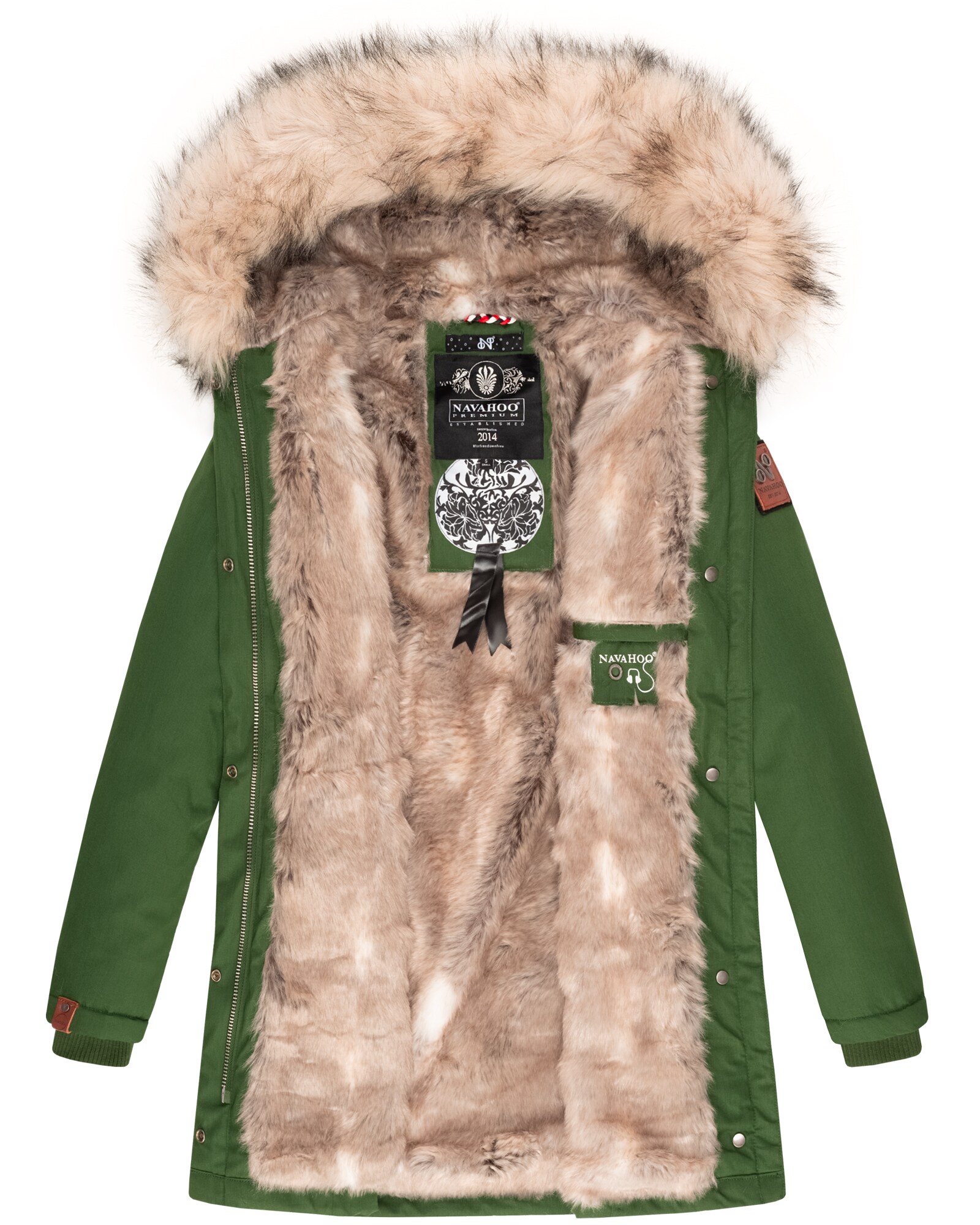 NAVAHOO Damen stylischer Wintermantel Winterparka mit Kunstfell-Kapuze Cristal