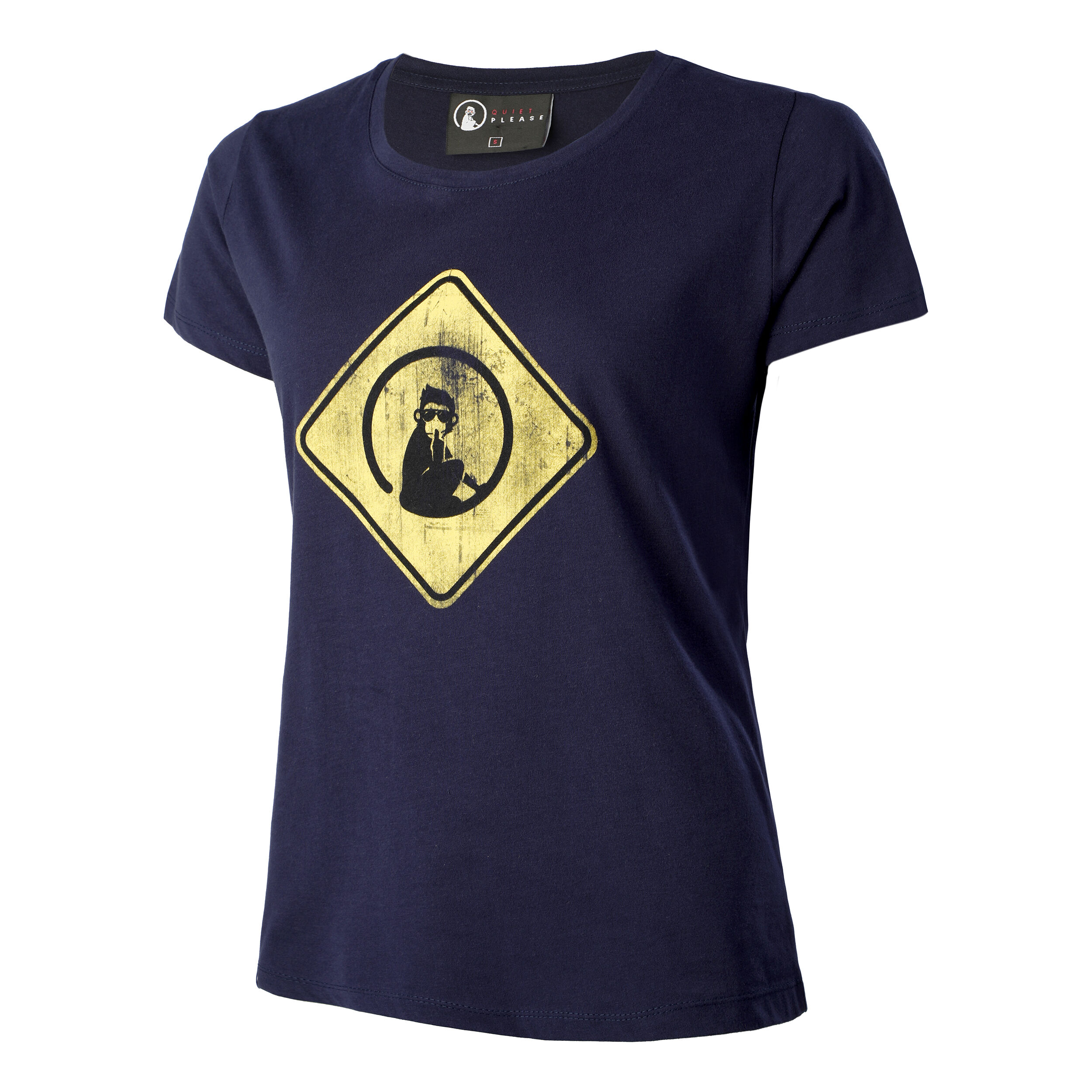 Quiet Please Australia Road Sign T-shirt Femmes - Bleu Foncé , Jaune