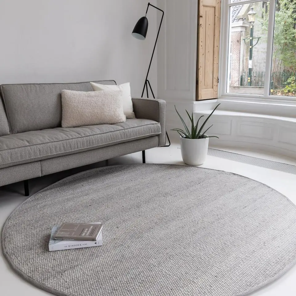 Interieur05 Wollen Vloerkleed Rond Lichtgrijs Vik - 200 x 200 cm