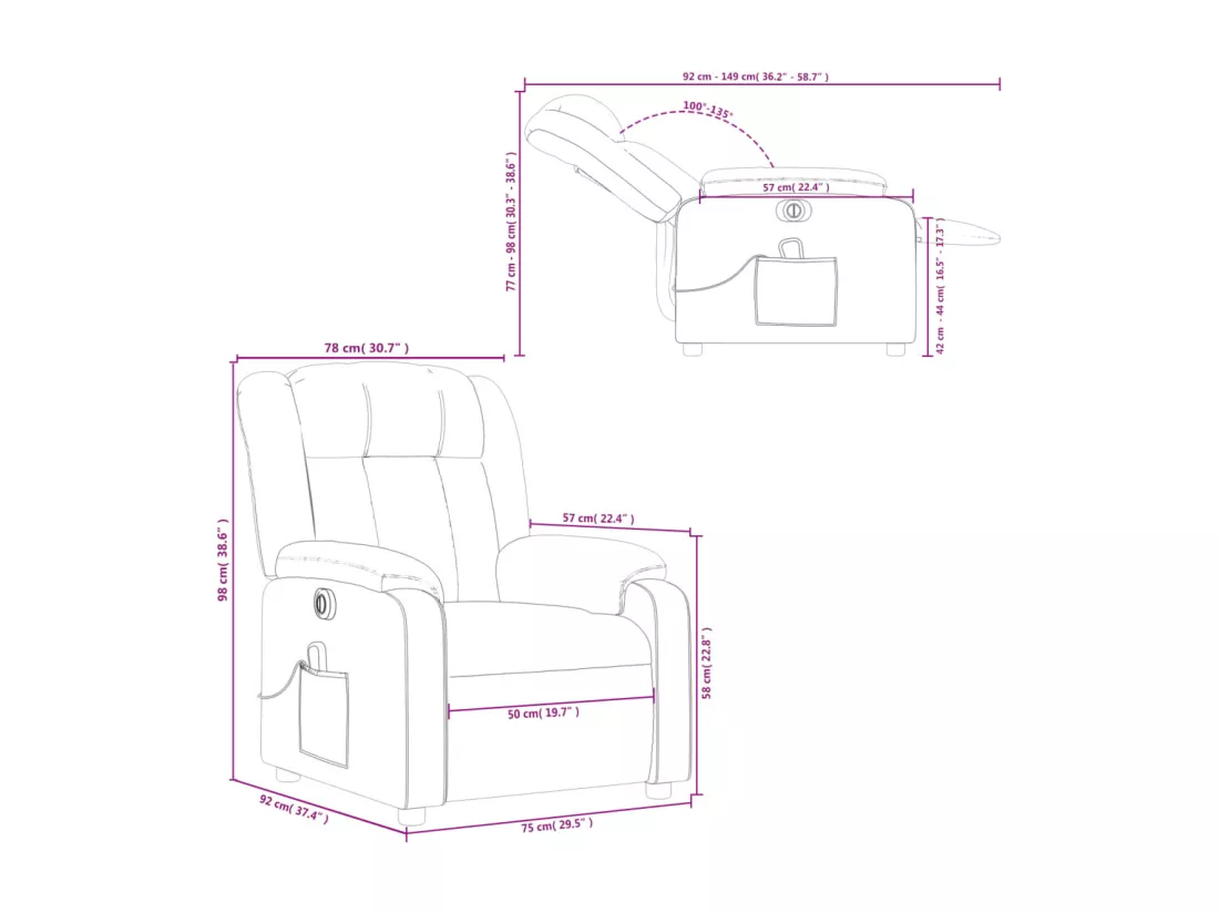 Fauteuil de massage inclinable électrique Taupe Tissu