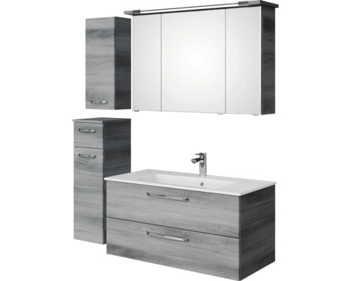 Pelipal Kumba badkamermeubelset (B x H x D): 137 x 200 x 50 cm, grafiet getextureerde fronten, 5-delige set inclusief mineraal gegoten wastafel, badmeubel en wandkast (99.1070125194)
