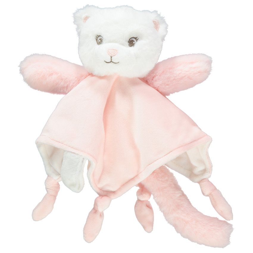 Doudou plat forme chat avec lien à scratch - Rose