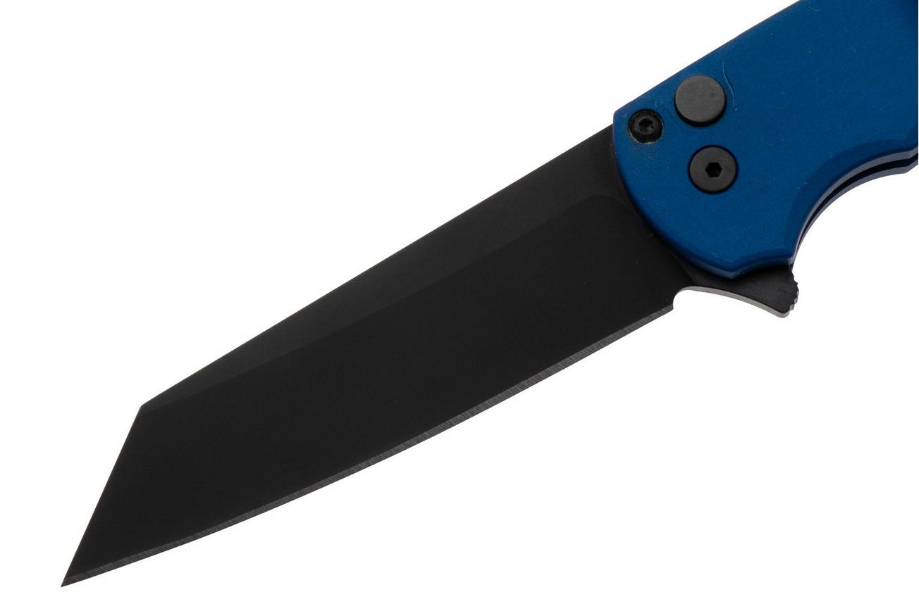 Pro-Tech Malibu 5403-BLUE, DLC MagnaCut Reverse Tanto, Blue Aluminum, Black Hardware zakmes