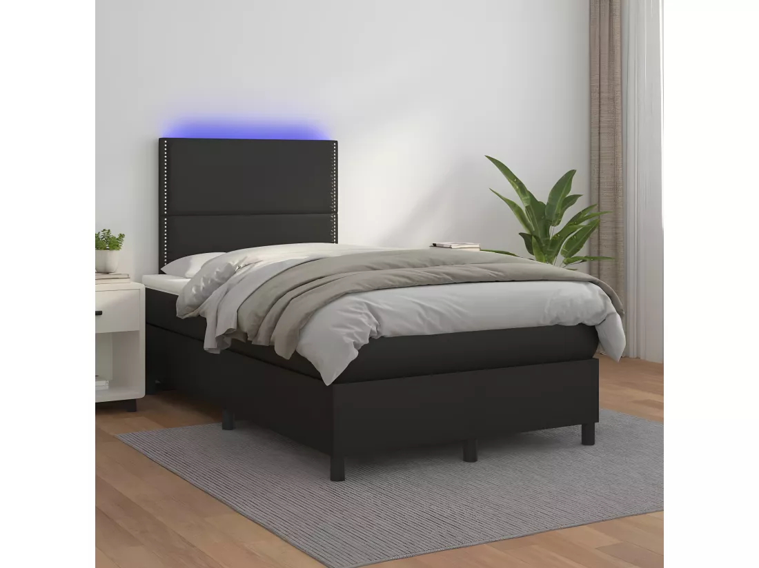 Sommier tapissier avec matelas et LED Noir 120x200cm Similicuir
