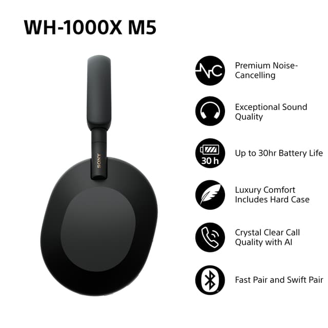 Sony WH-1000XM5 trådløse around-ear høretelefoner (sort)