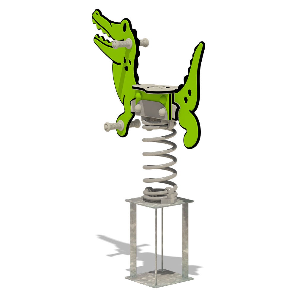 WICKEY Spring Rocker PRO Crocodile Crockey – BETONANKER – openbare springwip volgens §1176 – voor openbare en particuliere ruimtes. Vandaalbestendig – groen/grijs