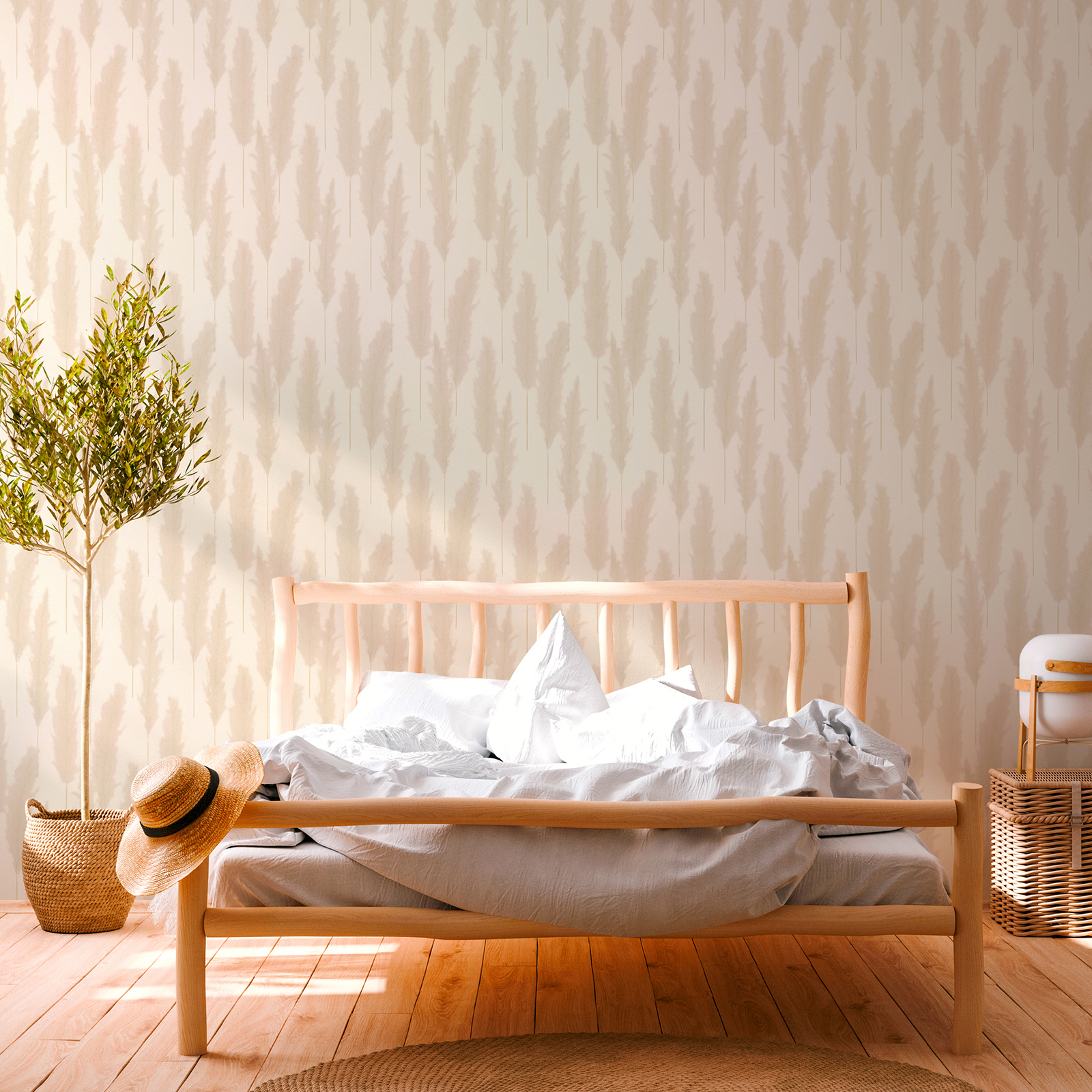 Vliestapete FLORAL - creme-beige - Pampasgras - 10 Meter
