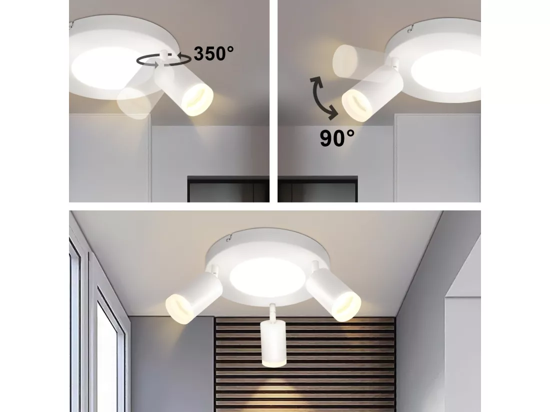NETTLIFE Spot de plafond 3 ampoules GU10 20W chambre 3000k lampe de cuisine métal orientable