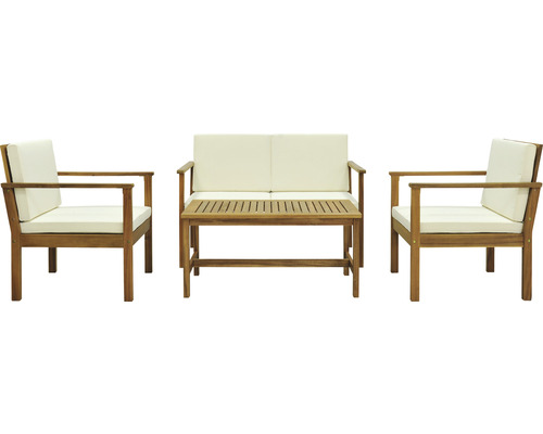 Alina Garden Place 4-zits houten tuinmeubelset bestaande uit: tafel, 2 stoelen, tweezitsbank, kussens