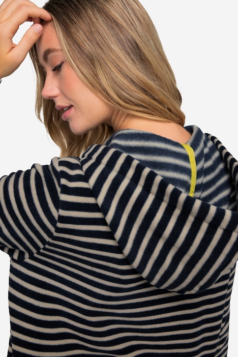 Kleid, geringelter Fleece, Midilänge, Kapuze, Langarm, OEKO-TEX