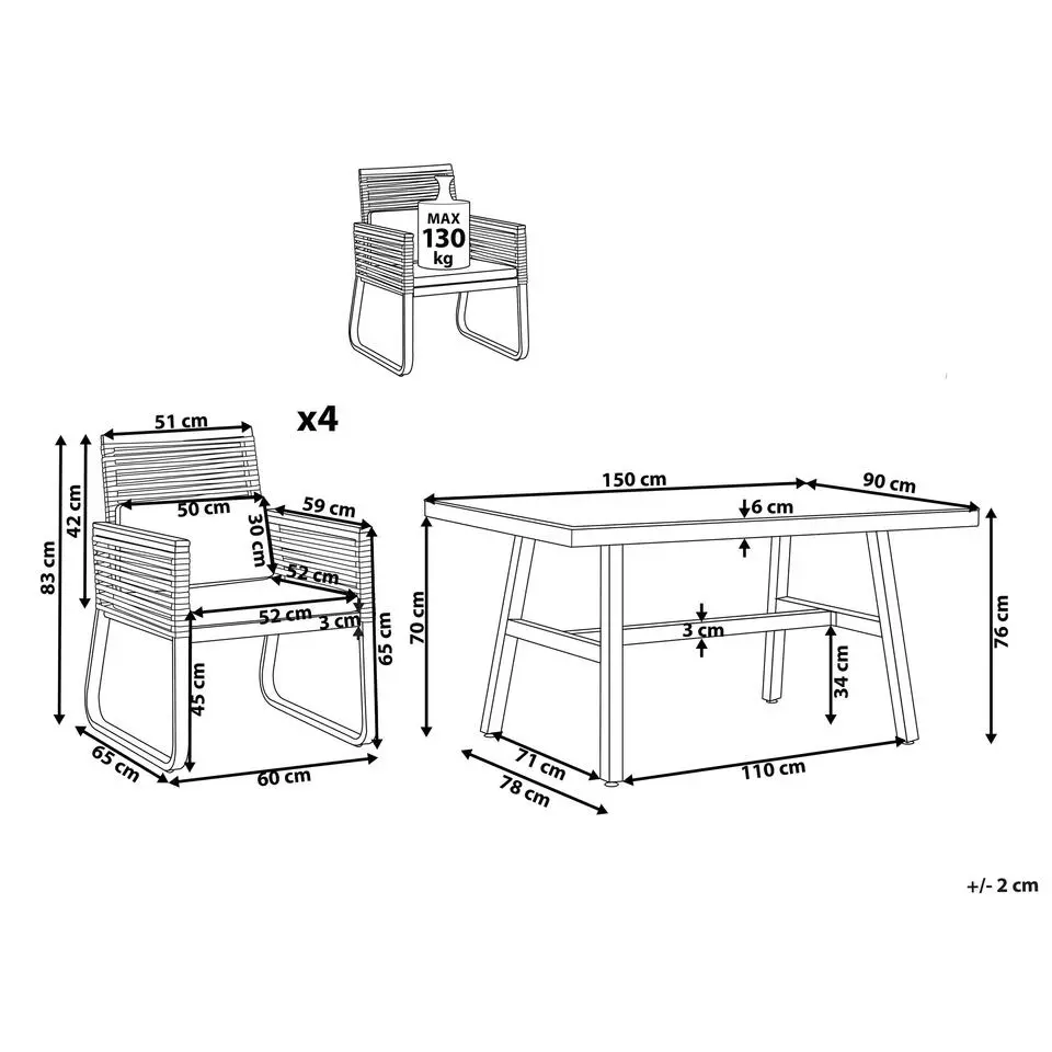 CANETTO - Tuinset voor 4 - Zwart - Aluminium