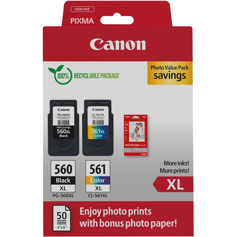 Canon PG-560XL + CL-561XL + Papier Photo - Pack cartouches et papier photo