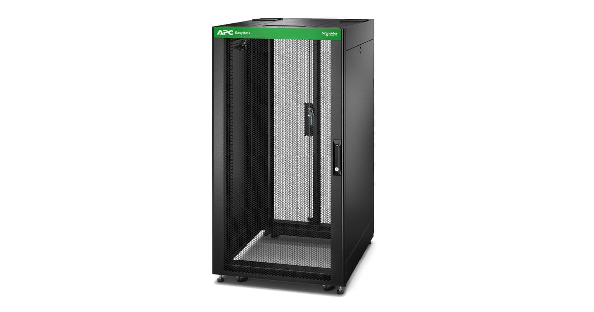 APCNetShelter Easy Rack 24U ER6482 server rack  (Zwart/groen, zwenkwielen, 4 beugels en zijpanelen, geen onderkant, 1198H x 600B x 800D mm)