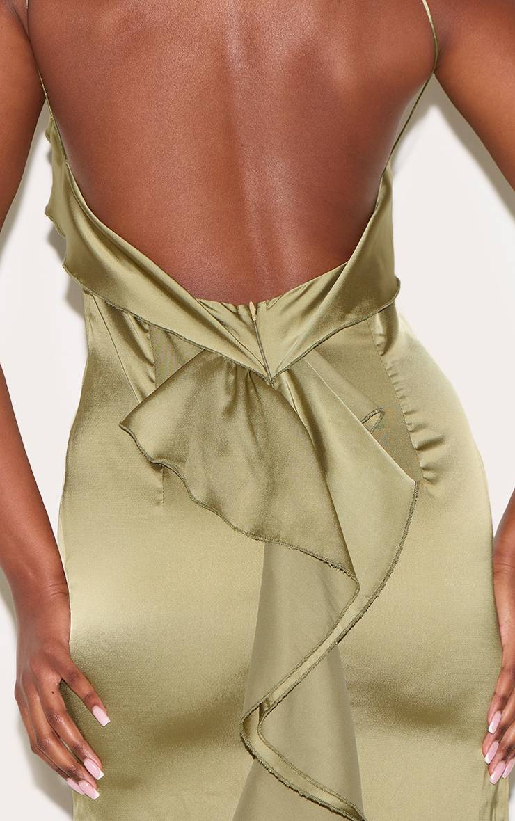 Vert Sauge Robe Longue En Satin À Détail Volant Drapé Au Dos