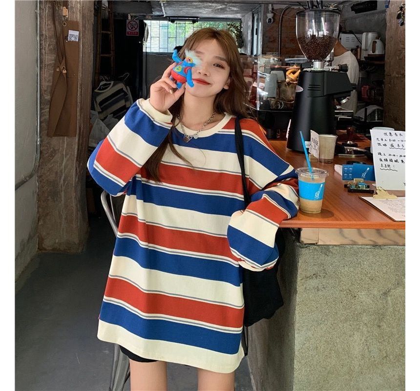 Cossita - Gestreepte oversized trui met ronde hals