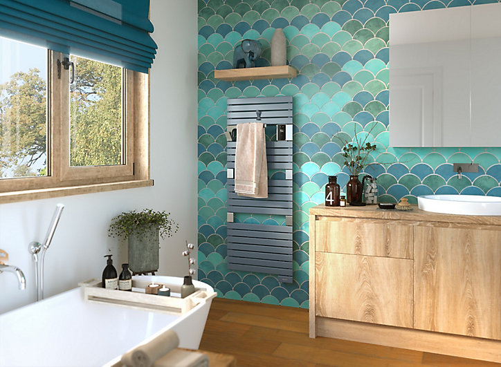 Sèche-serviettes électrique à inertie fluide Sauter Asama connectable bleu gris 750W