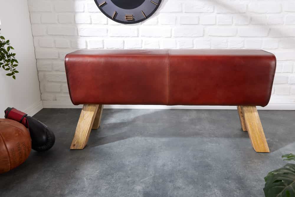 Design Sitzbank TURNBOCK 100cm coffee Echtleder Mangoholz Retro Sitzhocker