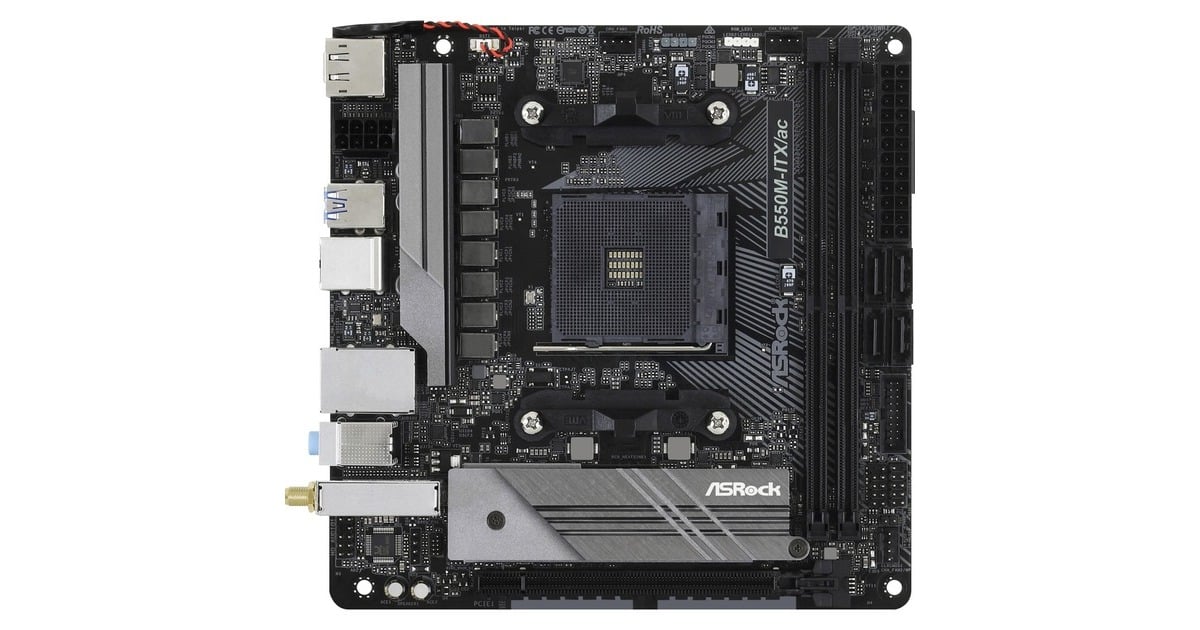 ASRockB550M-ITX/ac socket AM4 moederbord  (Zwart/grijs, RAID, Gb-LAN, WiFi 5, BT, Sound, Mini-ITX)