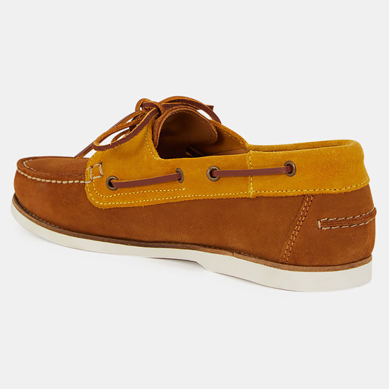 Comptoir GL Chaussures bateau en Velours de Cuir bicolore cognac/Camel